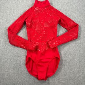 Balera Dance Costume Leotard Size SA MT10337 Red Mock Neck Long Sleeve Cutout